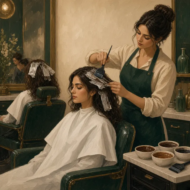 Painting of a colourist applying foils